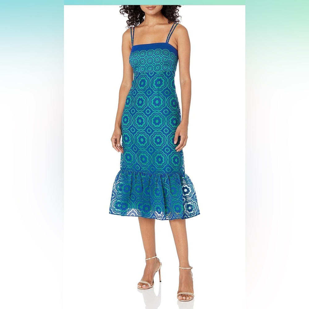 Trina Turk Aziza dress blue and green, long midi‎ women size 6 NWT